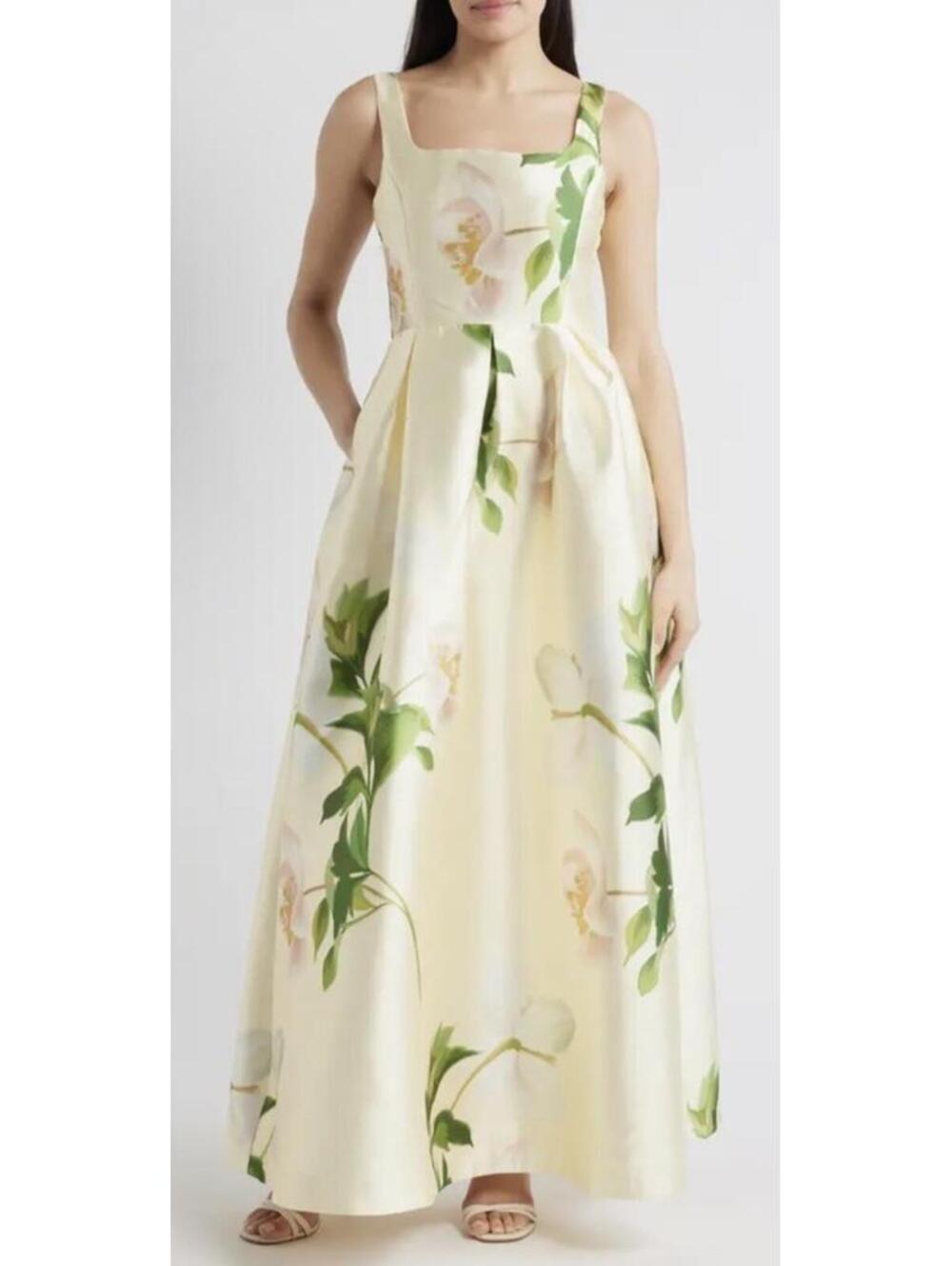 New Julia Jordan Floral Mikado Fit & Flare Gown In Yellow Multi Size 8 $248
